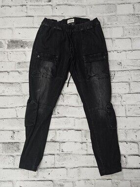 Kuwalla Utility Denim Joggers Black Cargo Pants Drawstring Large